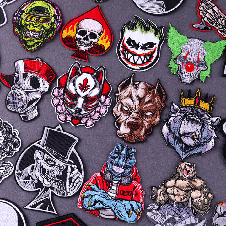 Skull Embroidery Punk Clothing Patches Iron On Patches For Clothes Hippie  Rock Jackets Jeans Stripes Fabric Embroidered Patch