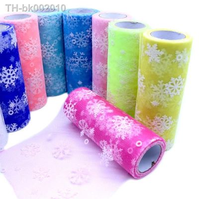 ﹍☍ 10Yards/roll 15cm Snowflake Printed Tulle Roll Organza Fabric Tutu Skirt Baby Shower Wedding Gift Party Supplies Decoration