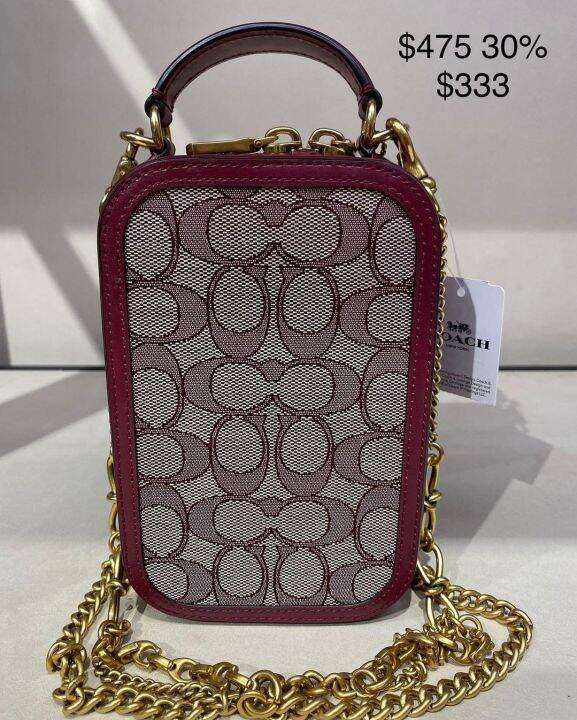 Coach 4866 Alie Camera Bag In Signature Jacquard Burgundy Blk Cherry