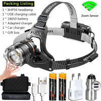 Super Powerful XHP70 Led Headlamp Induction Zoom Headlight XHP50 Rechargeable Head Flashlight Use 3x18650 Camping