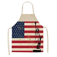 【HOT】 American Flag Aprons Kitchen Apron Women Creative Flag Cotton Linen Bibs Household Cleaning Pinafore Home Cooking Aprons