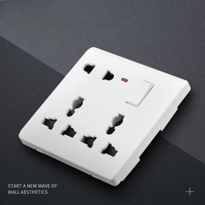 White Universal 8 Pin Socket with Light Switch Uk Electric Kitchen 13A High Power 8 Hole Socket Panel with Indicator Light