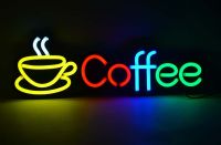 ป้ายไฟนีออนดัด ป้ายไฟ Coffee แสงไฟRGB เพิ่มเอกลักษณ์สีสัน สวยงาม ตกแต่ง ไฟเส้น LED