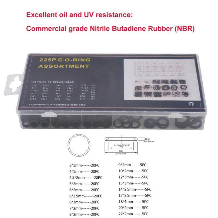 haotao-hardware-225ชิ้น-ล็อตยางสีดำ-o-ring-assortment-เครื่องซักผ้าปะเก็นซีลโอริงชุด18ขนาดพร้อมกล่องพลาสติก