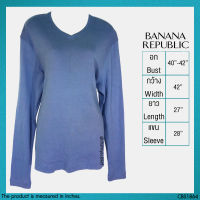 USED Banana Republic MEN - Light Blue V Neck T-Shirt | เสื้อยืดสีฟ้า สีน้ำเงิน เสื้อยืดสีพื้น แขนยาว เสื้อแขนยาว คอวี เสื้อยืดผู้ชาย สีพื้น สาวอวบ แท้ มือสอง