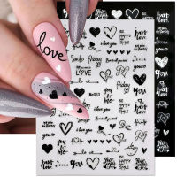 【2023】1PCS Black White Love Heart 3D Nail Stickers Nail Parts Flowers Butterfly Nail Art Decal Adhesive Stickers Nail Art Decoration