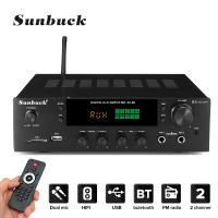 Sunbuck 2 Channe bluetooth 5.0 HiFi 220V 2000W Home KTV Audio Receiver Mixing Amplifier Digital Stereo Power AMP AUX 2*Mic SD USB Input