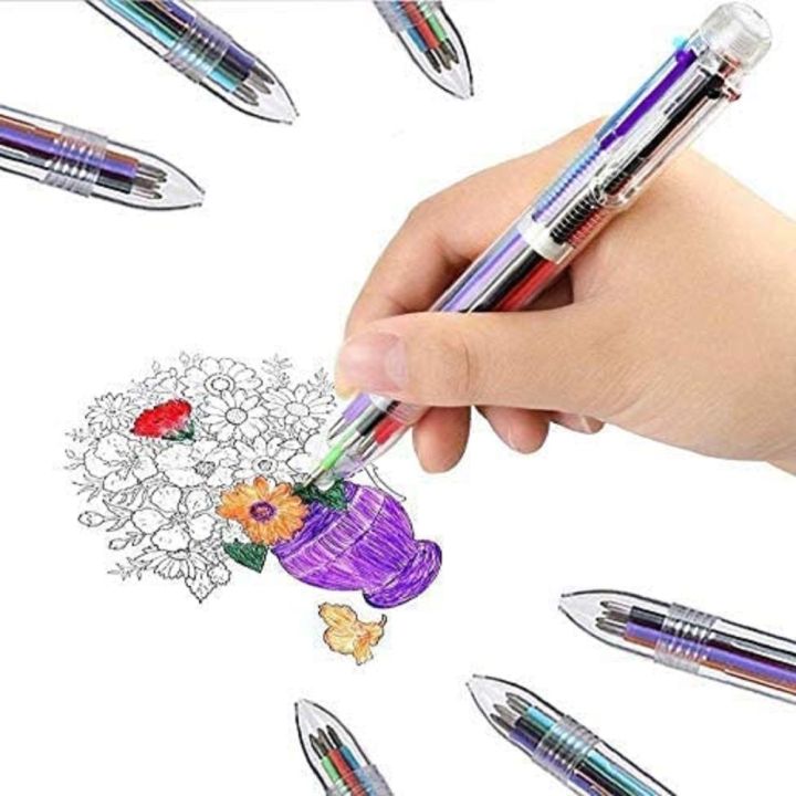 ปากกาลูกลื่น-6-สี-ปากกาหลายสี-ปากกาลูกลื่นแบบกด-color-ballpoint-pen-ปากกาแท่งใส-ปากกาหลายสีในแท่งเดียว