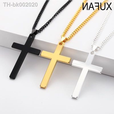 ▤❍ Fashion Stainless Steel Cross Gold Silver Color Necklace for Women Men Vintage Chain Crystal Pendant Long Necklaces Jewelry