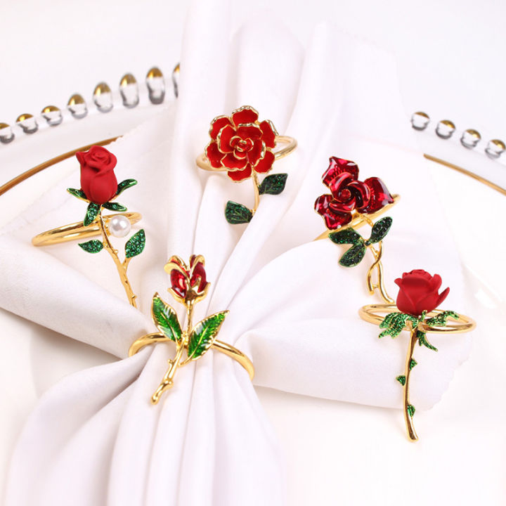 อุปกรณ์โต๊ะสำหรับบ้านกุหลาบผ้าเช็ดปากแหวนดอกไม้-yurongfx-การตกแต่งโต๊ะอาหารค่ำ