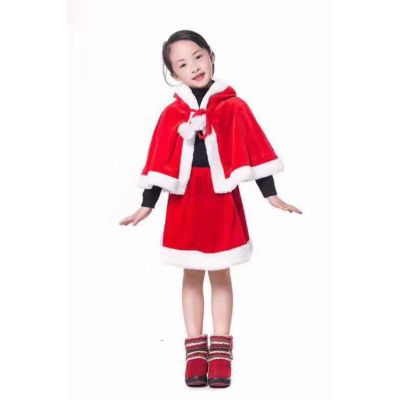 สินค้าขายดี+++ ชุดคอสตูมแฟนซีคริสมาสต์ Santa costume girl Christmas ผ้ากำมะหยี่เกรดดีสวมใส่สบาย ช่วงที่สีขาวมีความฟูนุ่ม ##ชุดแฟนซี ชุดเด็ก การ์ตูน Fancy Kids Christmas Haloween