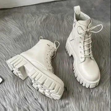 White chunky ankle on sale boots