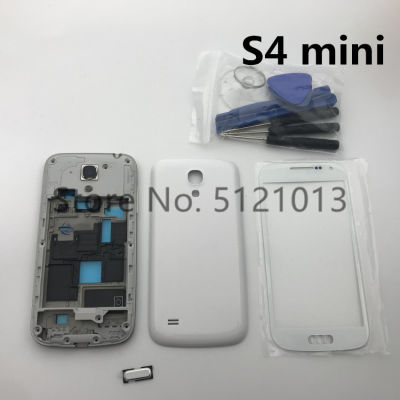 Penuh untuk I9190 Samsung Galaxy S4 Mini I9195 Kerangka Kes Perumahan Belakang Kes Alat Pelekat Kaca Depan