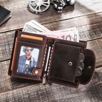 CONTACTS Genuine Leather Wallets for Men Short Trifold Coin Purses Metal Chain RFID Card Holder Men Money Clip Mens Wallets