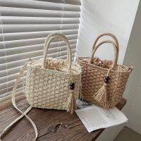 Hot-Selling Tassel Straw Bag Ladies Travel Shoulder All-Match Vacation Messenger Woven Vegetable Basket Female Mori Handbag Small 【AUG】