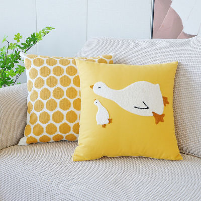 45x45cm High-end Towel Embroidery Flowers Pillow Cover Yellow Decorative Pillows Throw Pillow Cases Sofa Living Room Home Decor
