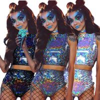 ☜ Holographic Reflect Festival Rave Outfits Sleeveless Tank Tops Super Shorts Pant Nightclub Carnival Party Women 2 Piece Sets