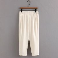 【มีไซส์ใหญ่】Plus Size Womens XL-5XL Elastic Waist Ankle Pants Solid Color Ladies Harem Elegant OL Female Trousers