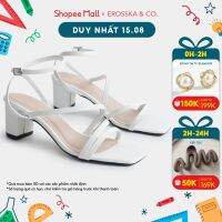❉✔ Erosska - Square toe womens sandals with elegant thin strap 6cm white - Eb060