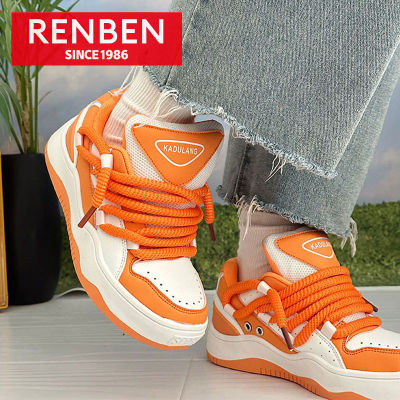 สเกตบอร์ดโซดาสีส้มดีไซน์ดั้งเดิม RENBEN รองเท้าขนมปังคนรักรองเท้ากีฬาลำลอง