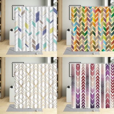 Geometry Rhombus Structure Shower Curtain Diamonds Printing Home Decoration Waterproof Bathroom Decor Curtains With 12 Hooks