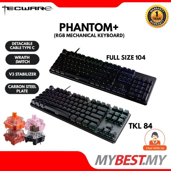 TECWARE PHANTOM+ Full Size 104 Key / TKL 87 Key Mechanical Keyboard ...