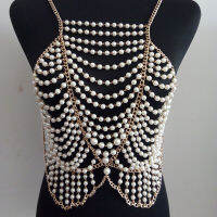 P0257 New Pearl Layers Chain Top Necklace Body Chains Jewelry Fashion Women Pearls Chain Jewellery Silver Metal Colors