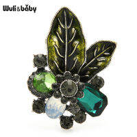 Wuli&amp;baby Green Brown Rhinestone Flower Brooch Pins For Women Unisex 2-color Office Casual Brooches Gifts