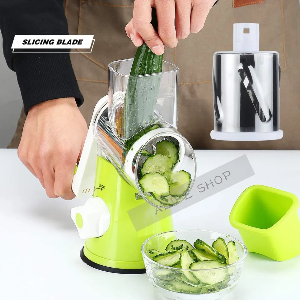 Manual Rotary Cheese Grater Vegetable Slicer Nut Grinder W/ 5 Blades