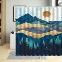 Mountain Shower Curtain Forest Water Bird European Style Scenery Pattern Homehold Bathroom Decor Cloth Hanging Curtains Set Hook