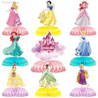 ♦☃ 9pcs Disney Princess Honeycomb Ball Desktop Decor Honeycomb Paper Fan Set Snow White Ariel Cinderella Birthday Party Supplies