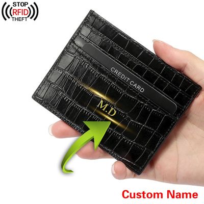 （Layor wallet） ผู้ถือบัตรชื่อที่กำหนดเองกระเป๋าสตางค์หนังแท้ผู้ชายผู้หญิงบางป้องกันลายจระเข้ Rfid ท่องเที่ยว ID กระเป๋าสตางค์บัตรเครดิตของขวัญ