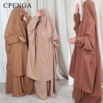 Two-piece Muslim Sets Eid Mubarak Prayer Garment Hijab Khimar Jilbab  Ramadan Prayer Clothes Women Niqab Abaya Islam Clothing