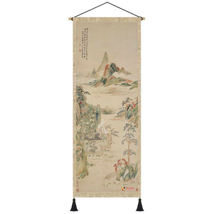 โฮมสเตย์จีนคลาสสิกภาพวาดแขวนศิลปะผ้าหนาสองชั้นโบราณพรมผ้าตกแต่งผนังแขวนพื้นที่สไตล์โบราณ-pengluomaoyi