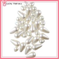 LUCKY HAIRACC 200 Pcs 200ชิ้นค่ะ ลูกปัดมุกเทียม สีขาวขาว ทรงหยดน้ำตา ลูกปัดชาร์ม งานฝีมือดีไอวาย 810มม. โซ่ลูกปัดไข่มุกเทียม ต่างหูรูปดอกไม้