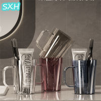 SXH แก้วล้างเก็บปากโปร่งใสน้ำหนักเบาชุดถ้วยแปรงสีฟันคู่แก้วล้างสี่เหลี่ยมสำหรับเด็กนักเรียนถ้วยใส่แปรงสีฟัน