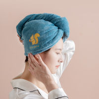 【cw】 Double Layer Thickened Hair Drying Cap Cartoon Heat Transfer Patch Hair Drying Towel Microfiber Quick-Drying Cap Coral Fleece Hair-Drying Towel ！