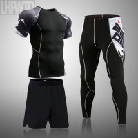 Mens Compression Set Running Tights Workout Fitness Training Tracksuit Short sleeve Shirts Sport Suit rashgard kit S-4XL