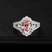 JewelryPalace Huge Oval Created Morganite Pink Sapphire Flower Open Adjustable Ring 925 Sterling Silver Rings for Women Jewelry