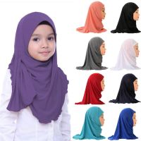 Tudung ผ้าพันคอฮิญาบสำเร็จรูปสำหรับเด็กผู้หญิงมุสลิมอิสลาม,ผ้าคลุมไหล่ผืนใหญ่ผ้ายืดสำหรับ2ถึง7ปี50ซม. ฮิญาบเด็ก