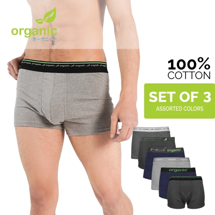 Organic Mens 100 Cotton Classic Boxer Brief Set of 3 Assorted Colors