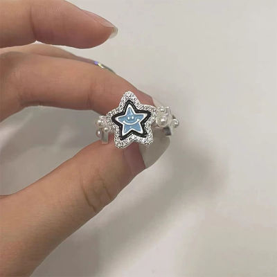 แหวนไข่มุกพลอยเทียมรูปดาวห้าแฉกสำหรับผู้หญิง,เครื่องประดับแฟชั่นสไตล์เกาหลีแหวนปรับรูเปิดได้น่ารักหวานแหวววฮิปฮอปเท่