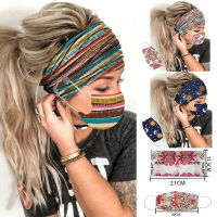 CANZE 2Pcsset Button Head Band Mask Turban Hair Accessories Soft Yoga Sports Elastic Fashion Hair Band with Mask Uni