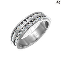 ANGELINO RUFOLO Ring ดีไซน์ 2 Stacks Crystal แหวนผู้ชาย Stainless Steel 316L(สแตนเลสสตีล)คุณภาพเยี่ยม สีเงิน ประดับตกแต่งด้วย คริสตัล รอบวง