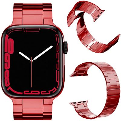 Stainless Steel Strap for Apple Watch Band 45mm 41mm 44mm 40mm 42mm Ultra-thin Metal Link Bracelet for iWatch 8 7 SE 6 5 4 3 Red Straps
