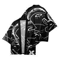 Summer Haori Kimono 3D Graffiti Creative Digital Printing Cropped Shirt Robe Cardigan Loose Men