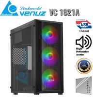 VENUZ Acrylic Side ATX Computer Case VC 1921A with Rainbow RGB Fan x 3 – Black สินค้ารับประกัน 1 ปี