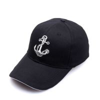 หมวกกะลาสีหมวกแก็ปสีดำสำหรับหมวกเบสบอลผู้ชายหมวกแก็ปปักลายสมอเรือผ้าคอตตอนสำหรับกีฬากลางแจ้งแบบลำลอง