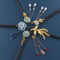 ♛♗㍿ Simple Style Small Flower Tassel Wooden Hairpin Classic Chinese Style Hair Sticks Ladies Elegant Hair Clasp Vintage Hanfu Headdr