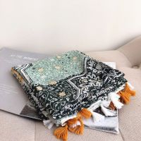 2021 Luxury spring and autumn women print silk scarves Cotton and linen scarf seaside sunscreen Fashion quality cotton shawl